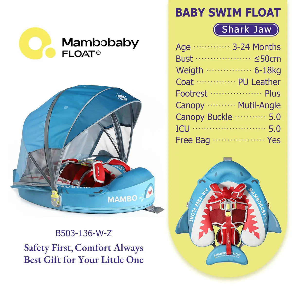 Mambobaby No Slip Safe Harness Baby Swim Float for Toddlers