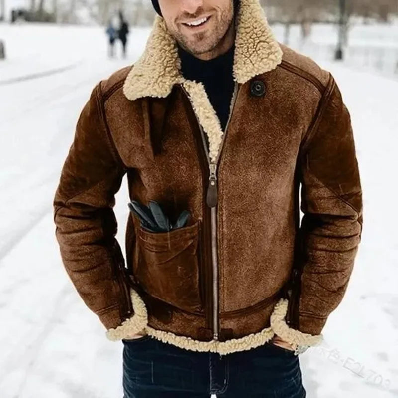 Mens Winter Jacket – Warm Motorcycle Biker Coat with Stand Collar