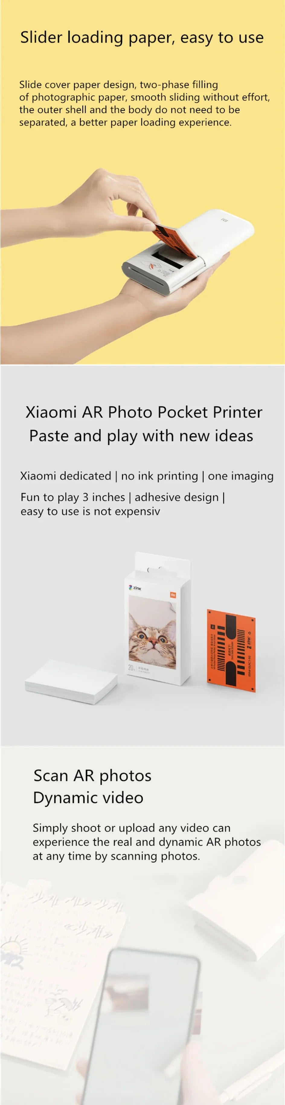 Xiaomi AR Printer 300dpi Portable Photo Mini Pocket With DIY Share 500mAh Picture Printer Pocket Printer Work With Mihome APP