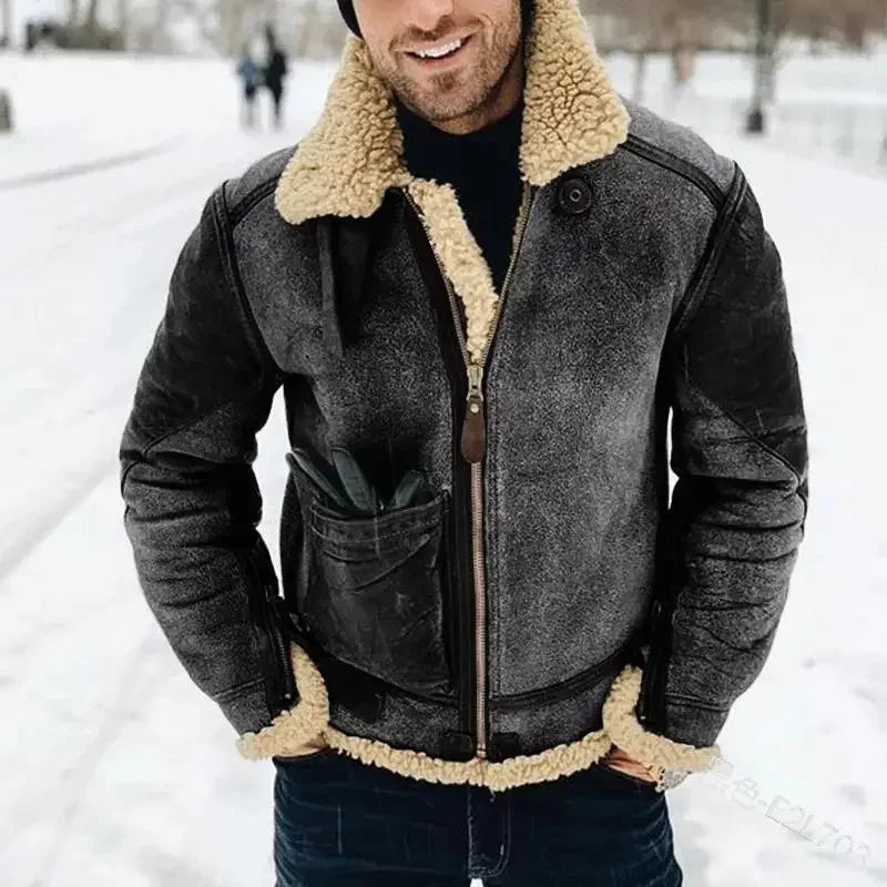 Mens Winter Jacket – Warm Motorcycle Biker Coat with Stand Collar