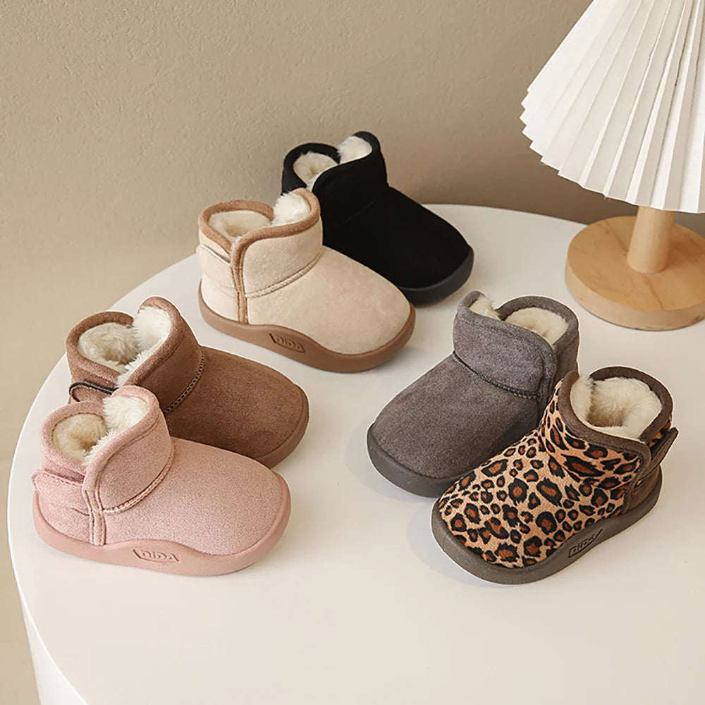 Winter Snow Boots For Children PU Leather Waterproof Kid's Plush Boots Thick Warm Cotton Shoes For Kids Boy's Girl's Warm Boots