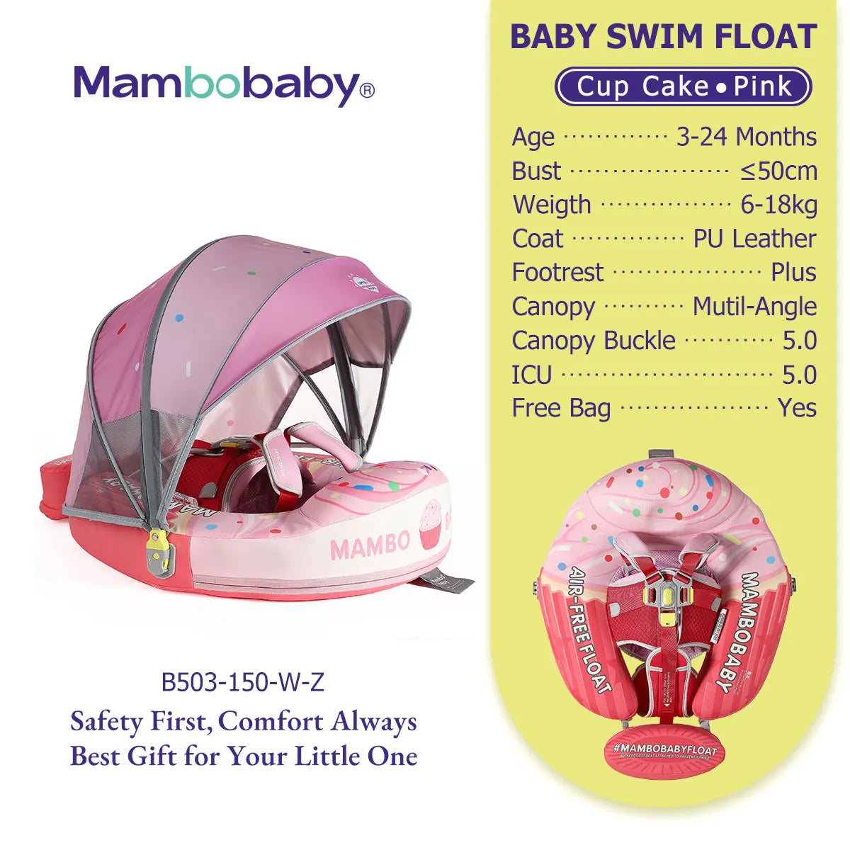Mambobaby No Inflation Safe Harness Baby Swim Ring Pool Float