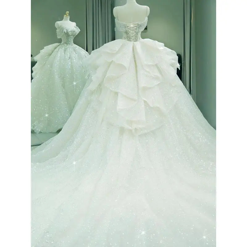 New Off Shoulder Wedding Dress Luxury Bridal Gown EDW324