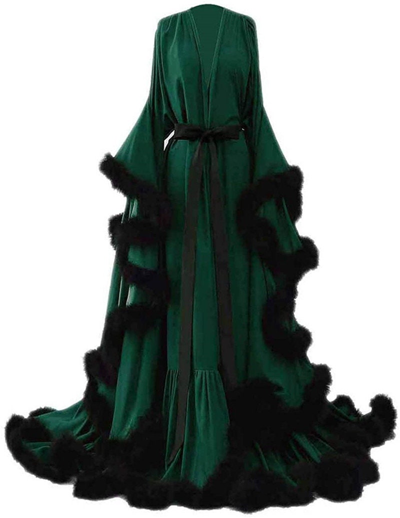 Luxury Satin Feather Bridal Robe | Victorian Style Wedding & Photoshoot Robe
