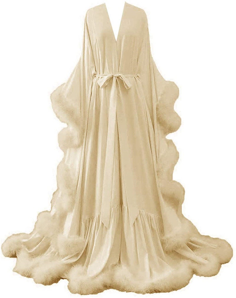 Luxury Satin Feather Bridal Robe | Victorian Style Wedding & Photoshoot Robe
