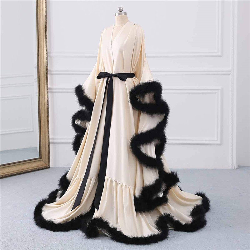 Luxury Satin Feather Bridal Robe | Victorian Style Wedding & Photoshoot Robe