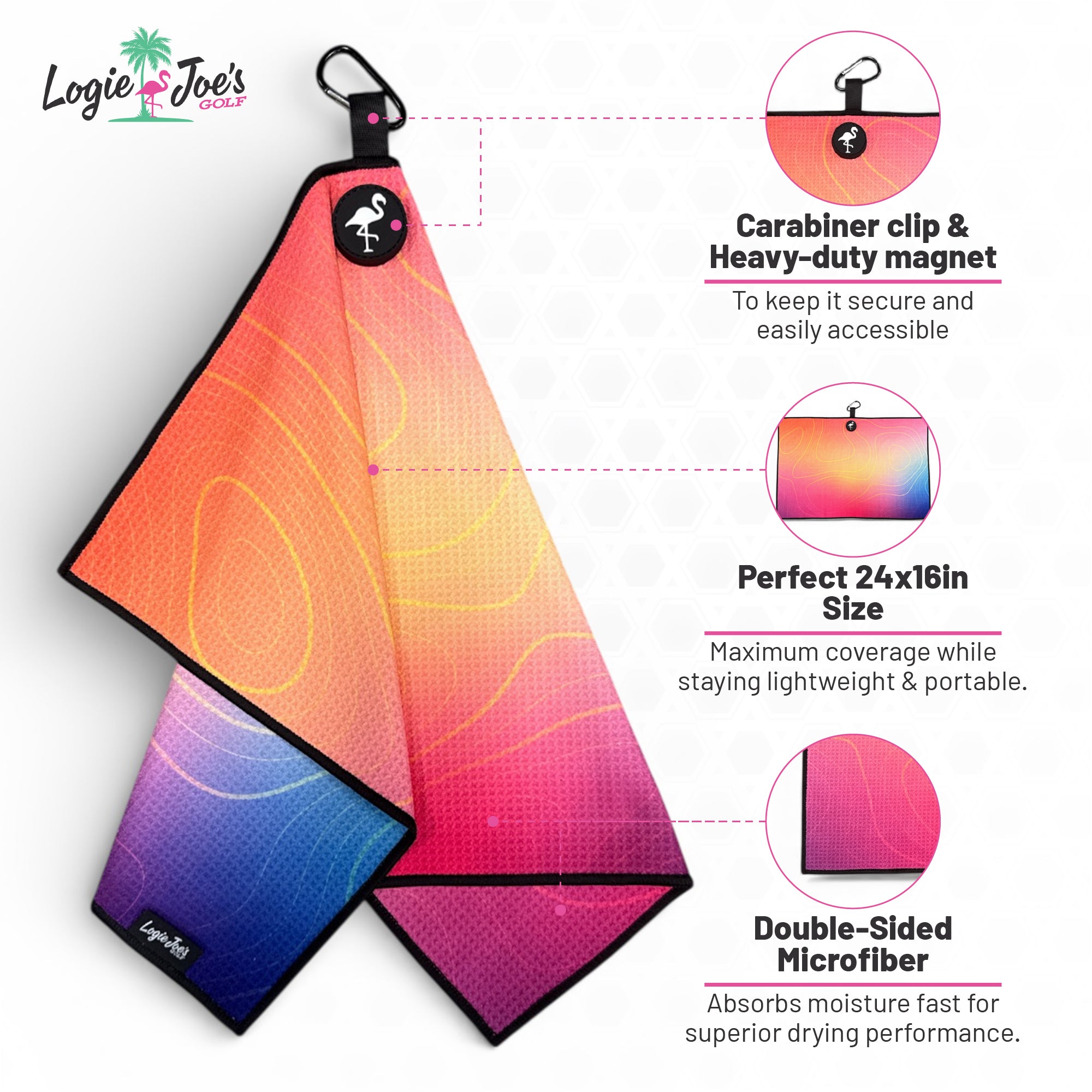 Pink Dino Nugget Golf Towel | Premium Double-Sided Microfiber | Heavy-Duty Magnetic Towel with Carabiner Clip | 24 x 16 in
