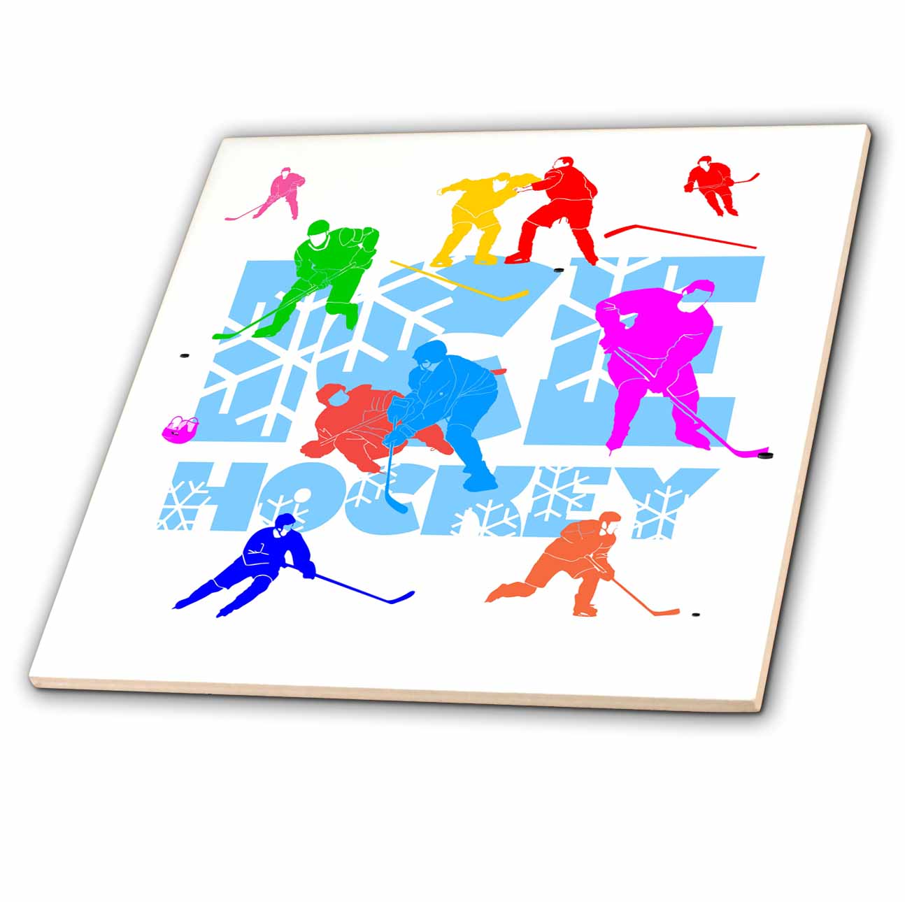 3dRose Alexis Design - Sport Ice Hockey - Decorative Text Ice Hockey, Colorful Hockey Players. Winter Sport - Tiles