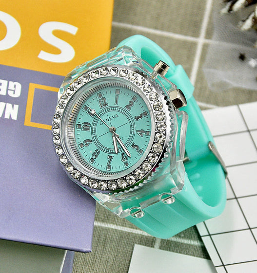 LED Luminous Watches Geneva Women Quartz Watch Women Ladies Silicone Bracelet Watches