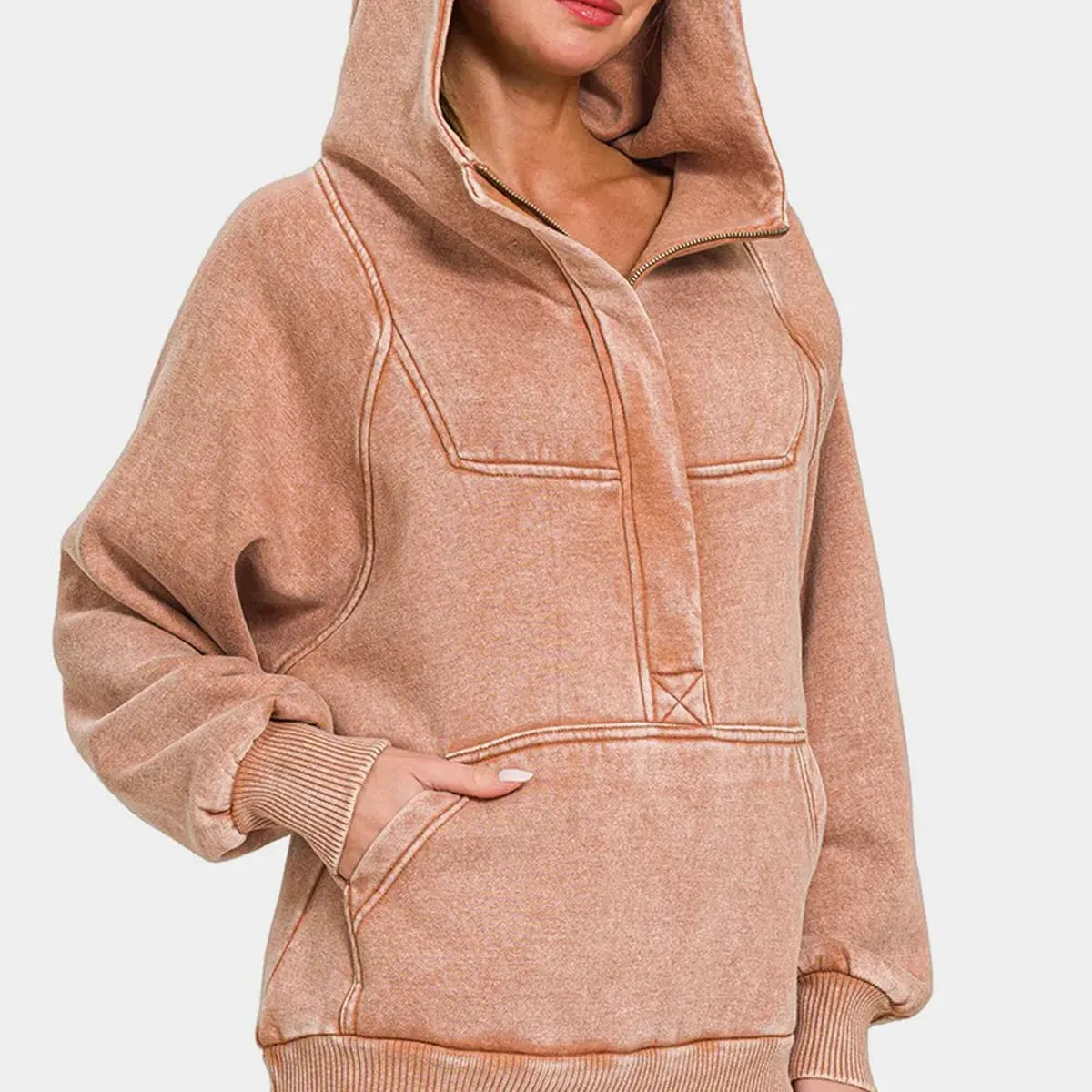 Acid-Wash Fleece Kangaroo Pocket Hoodie