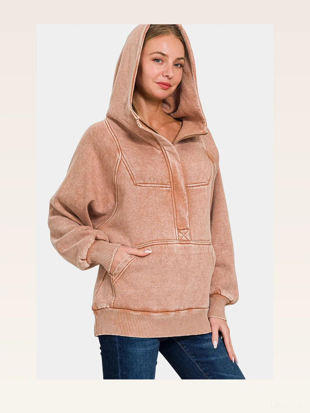Acid-Wash Fleece Kangaroo Pocket Hoodie