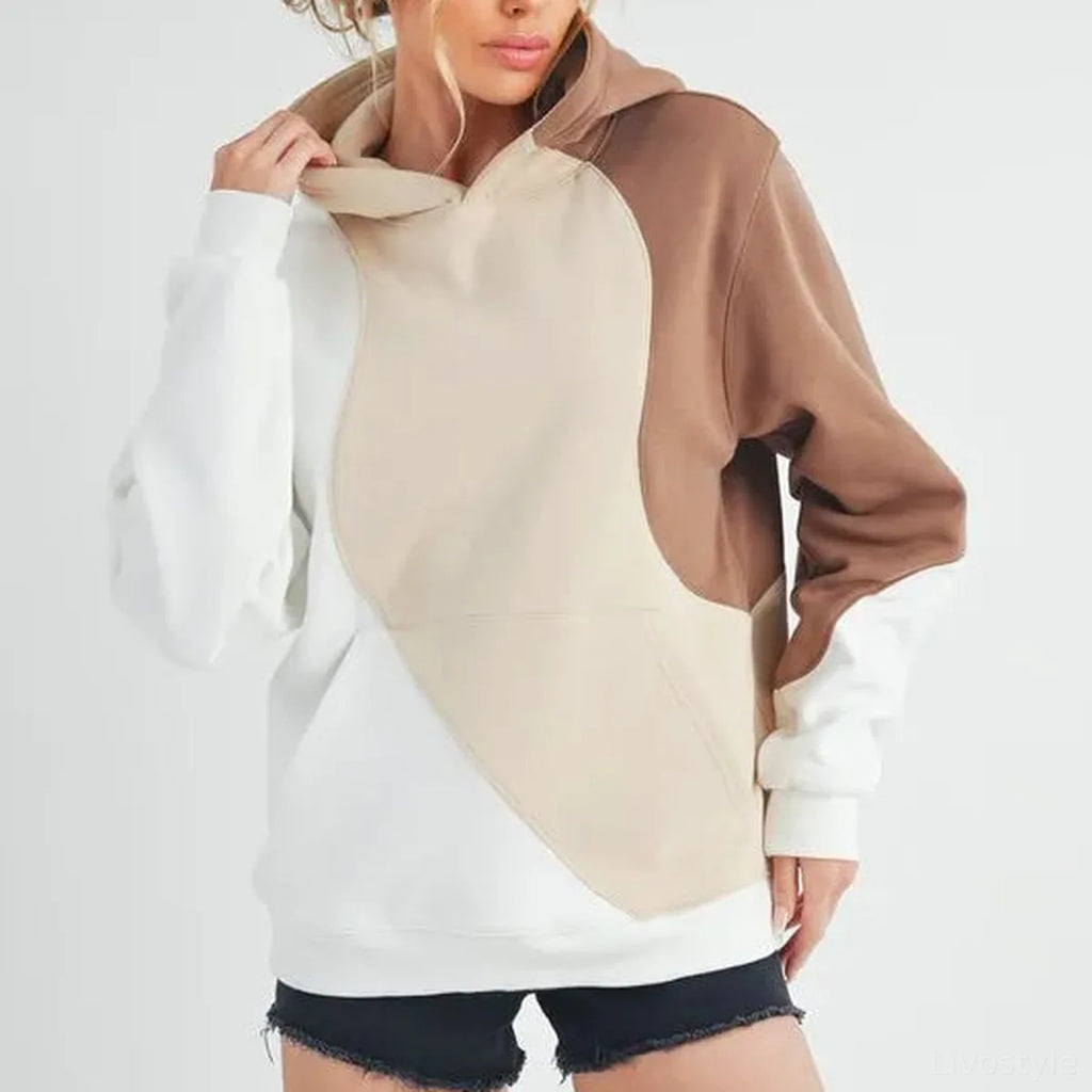 Fashionable Color Block Hoodie with Functional Kangaroo Pocket