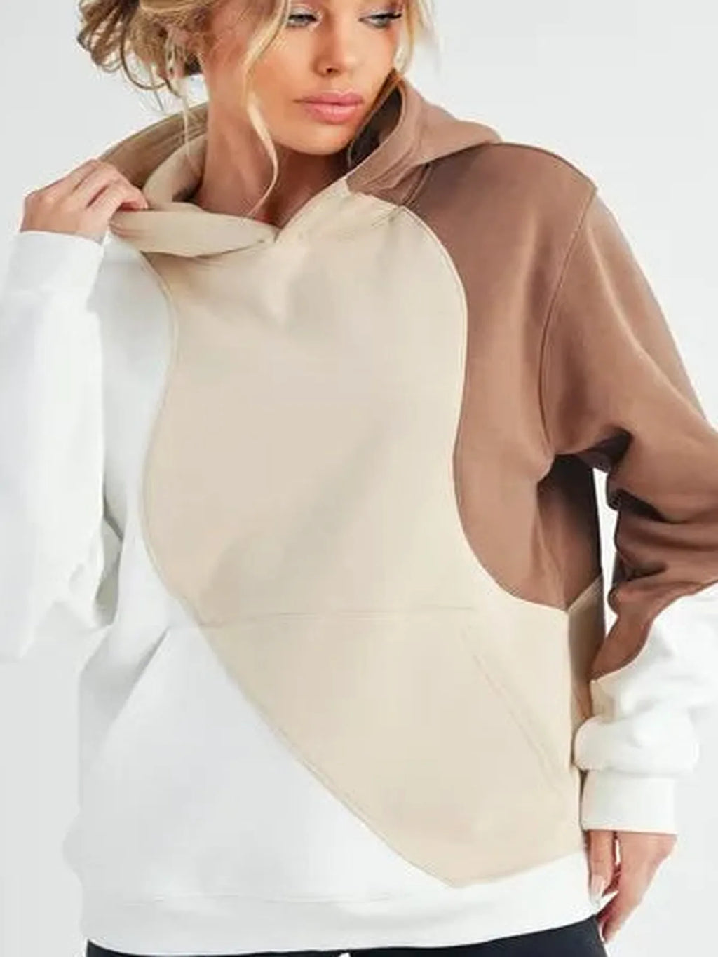 Fashionable Color Block Hoodie with Functional Kangaroo Pocket