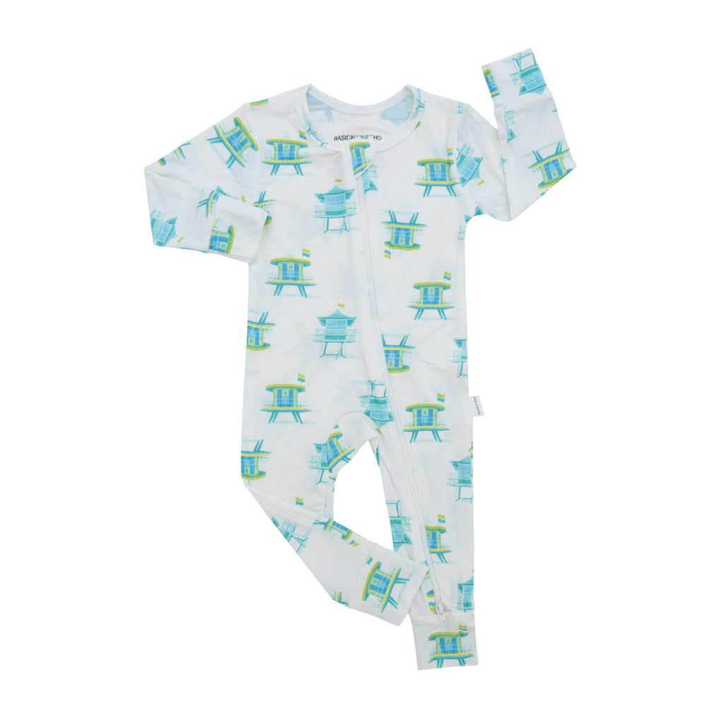 Miami Beach Watch Blue Zippered Romper