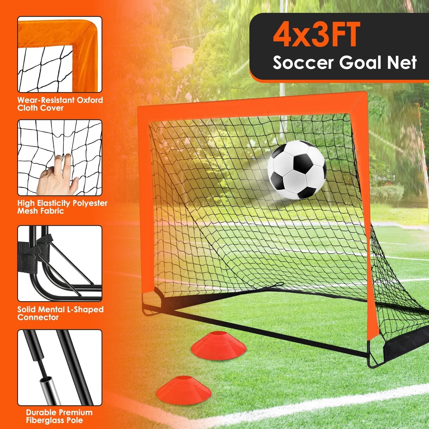 Kids Soccer Goal Training Equipment Set For Backyard Foldable 4x3FT Soccer Net Agility Ladder Inflatable Soccer Field Cones Portable Soccer Practice N