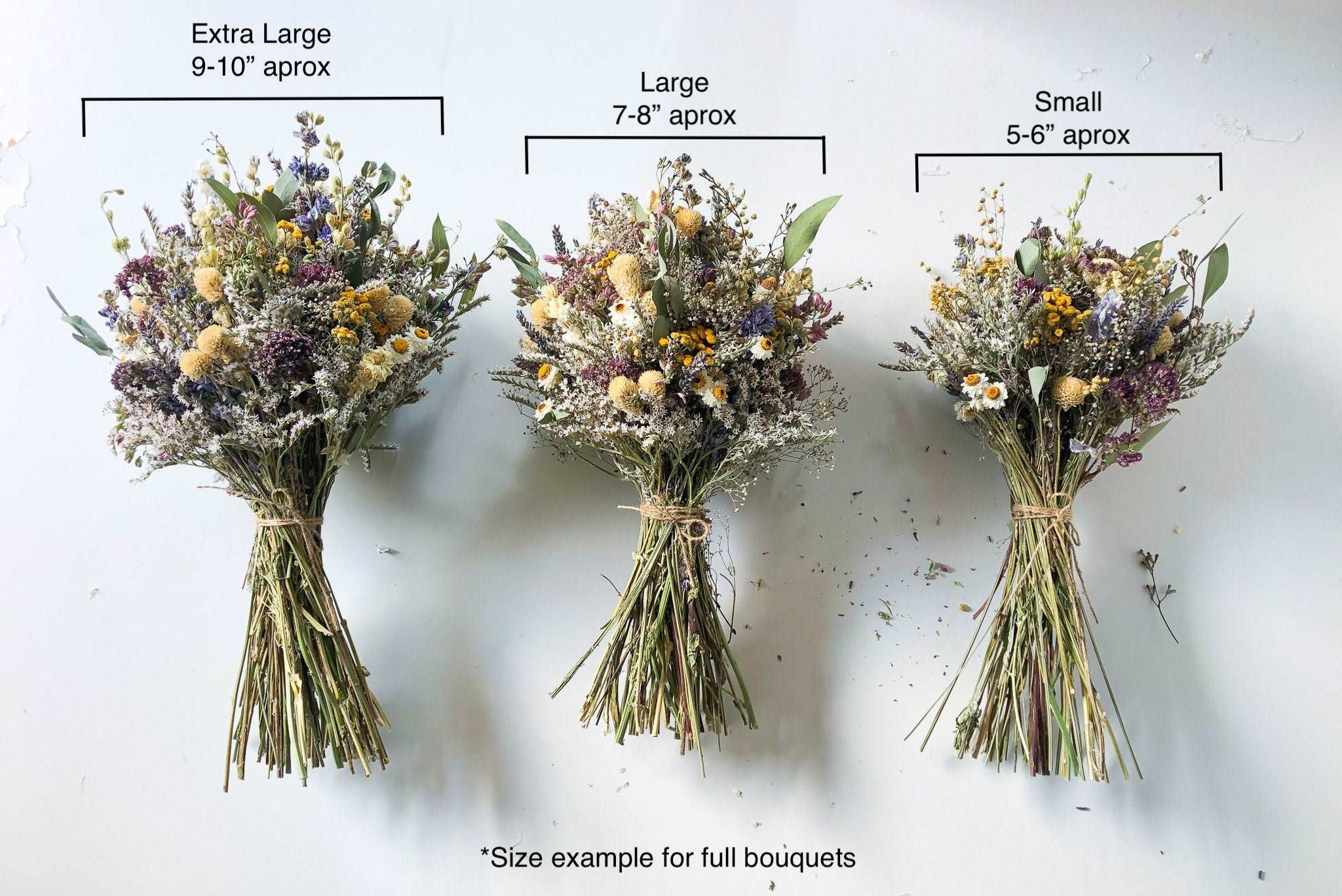 Dried Flower Bouquet with Blue Lavender, Pink Gomphrena, Daisies, Wheat & Oregano