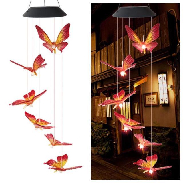 LED Solar Wind Chimes-Butterfly Bells Power Changeable Light Waterproof Colorful  Wind Chime Lamp For Home Outdoor Garden Yard Decoration Birthday Gifts For Mom Hanging Decorative Romantic Patio Lights  Yard Garden Home Party