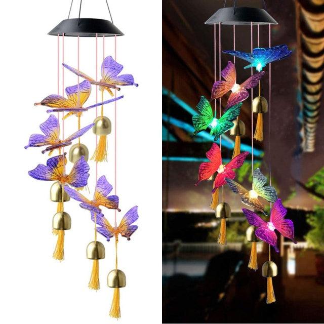 LED Solar Wind Chimes-Butterfly Bells Power Changeable Light Waterproof Colorful  Wind Chime Lamp For Home Outdoor Garden Yard Decoration Birthday Gifts For Mom Hanging Decorative Romantic Patio Lights  Yard Garden Home Party