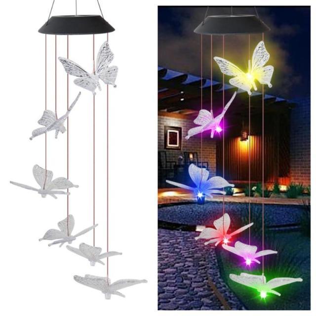 LED Solar Wind Chimes-Butterfly Bells Power Changeable Light Waterproof Colorful  Wind Chime Lamp For Home Outdoor Garden Yard Decoration Birthday Gifts For Mom Hanging Decorative Romantic Patio Lights  Yard Garden Home Party