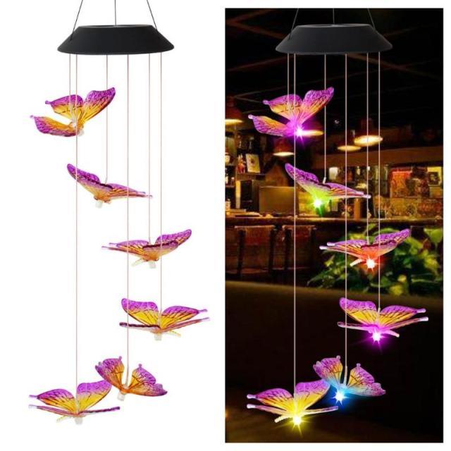 LED Solar Wind Chimes-Butterfly Bells Power Changeable Light Waterproof Colorful  Wind Chime Lamp For Home Outdoor Garden Yard Decoration Birthday Gifts For Mom Hanging Decorative Romantic Patio Lights  Yard Garden Home Party