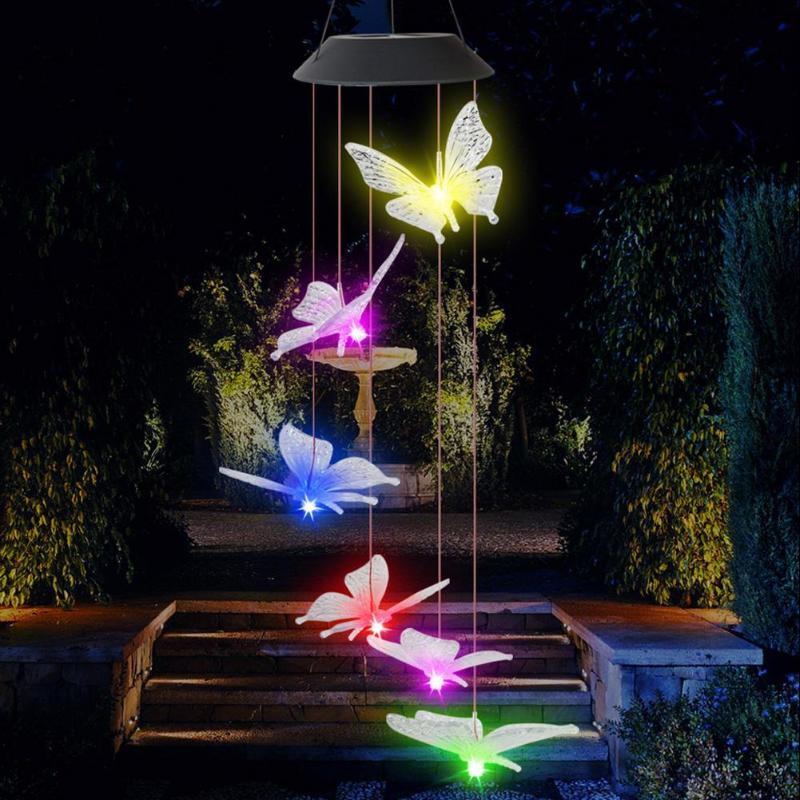 LED Solar Wind Chimes-Butterfly Bells Power Changeable Light Waterproof Colorful  Wind Chime Lamp For Home Outdoor Garden Yard Decoration Birthday Gifts For Mom Hanging Decorative Romantic Patio Lights  Yard Garden Home Party