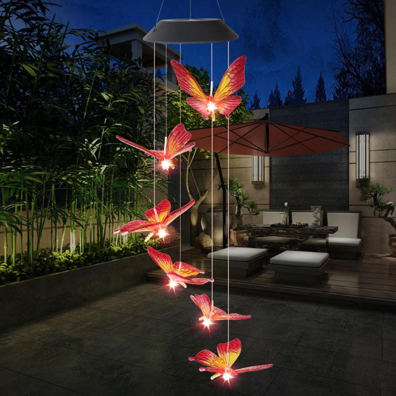 LED Solar Wind Chimes-Butterfly Bells Power Changeable Light Waterproof Colorful  Wind Chime Lamp For Home Outdoor Garden Yard Decoration Birthday Gifts For Mom Hanging Decorative Romantic Patio Lights  Yard Garden Home Party
