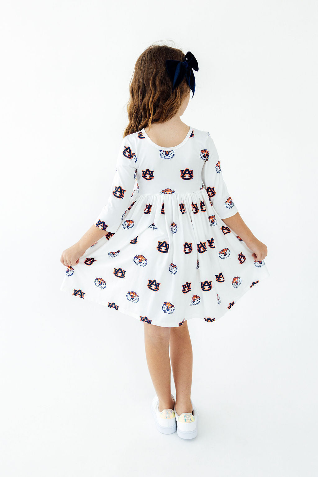 Auburn White Aubie 3/4 Sleeve Pocket Twirl Dress