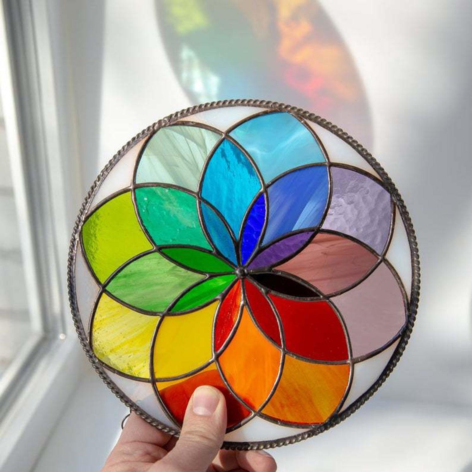 Overlap Rainbow Flower Wind Spinner Wall Hanging Multi Color Changing  Pendant Decoration Yard Art Garden Hanging Decoration Outdoor Wind Catcher Yard Patio Christmas Holiday Decoration
