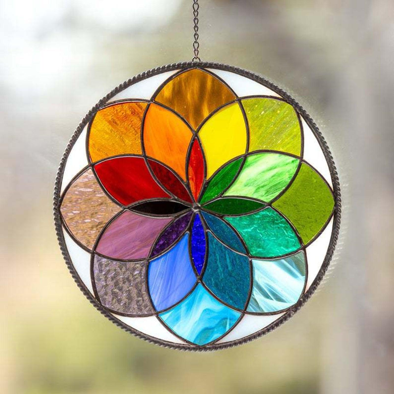 Overlap Rainbow Flower Wind Spinner Wall Hanging Multi Color Changing  Pendant Decoration Yard Art Garden Hanging Decoration Outdoor Wind Catcher Yard Patio Christmas Holiday Decoration