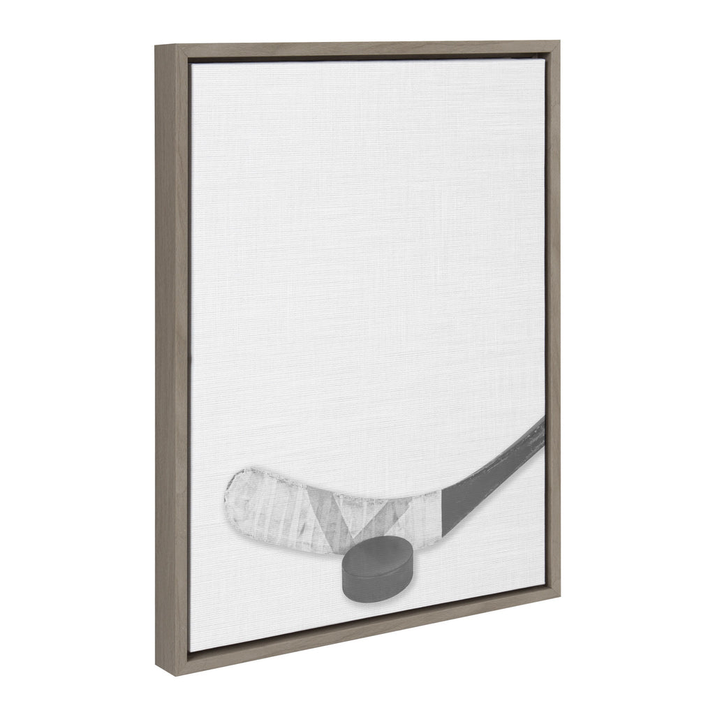 Sylvie Hockey Stick and Puck Framed Canvas, Gray 18x24