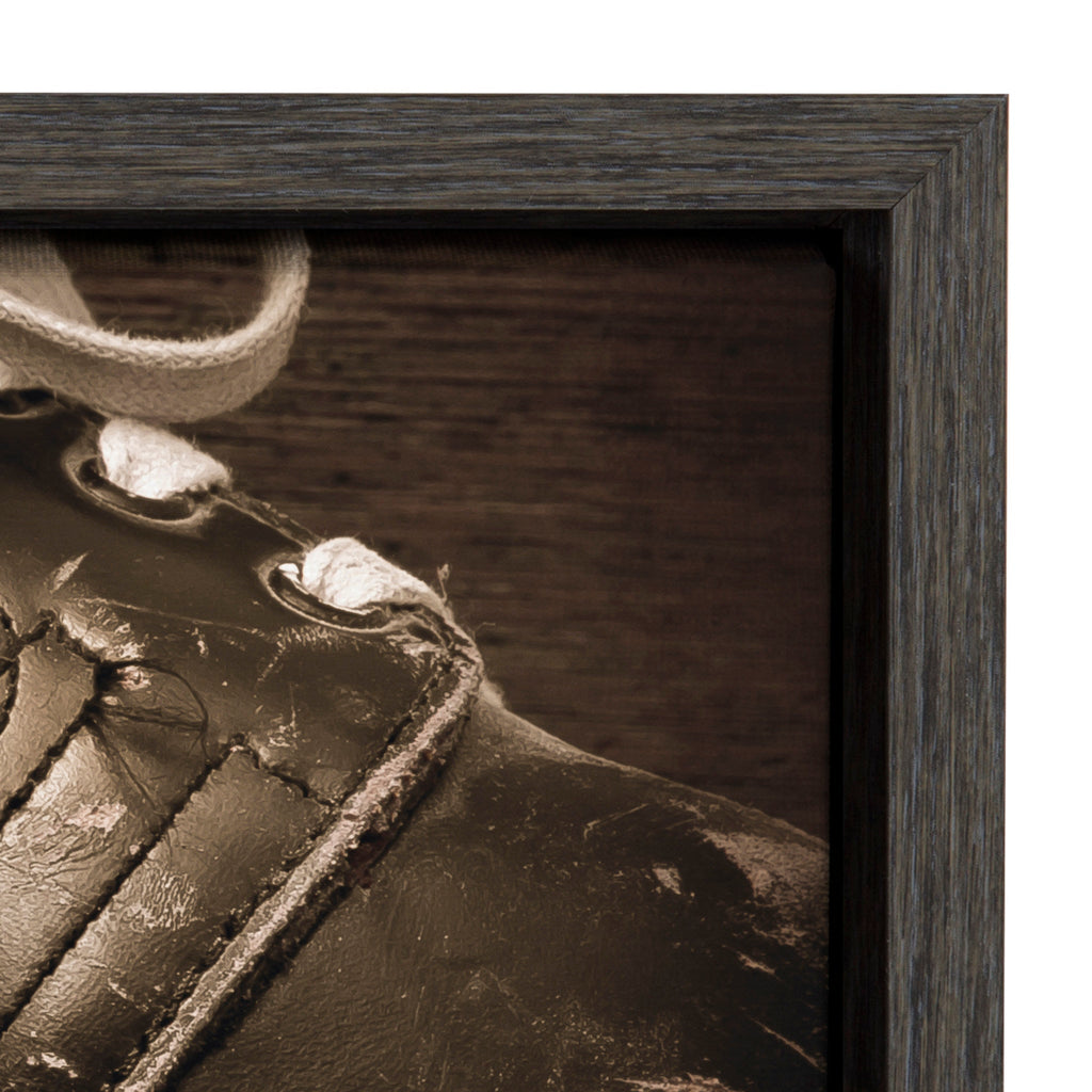 Sylvie Leather Hockey Skates Framed Canvas By Shawn St. Peter